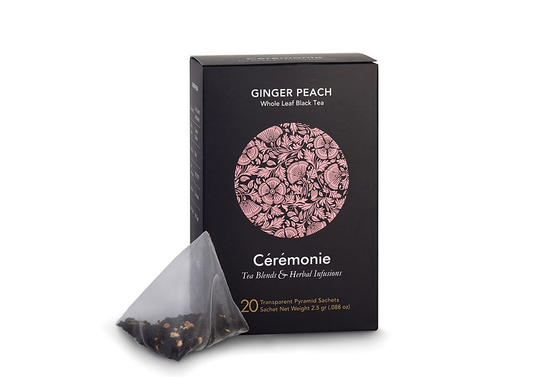 Cérémonie Tea, GINGER PEACH, 20 Pyramid Sachets, 50g